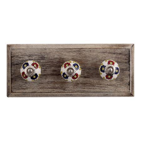 Blue Red Sunflower Ceramic Wooden Hooks